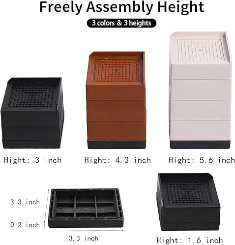 Miniatura 3 de Elevadores de muebles ajustables resistentes, elevadores de cama que se elevan a 1.5, 3 y 4 pulgadas, elevadores de escritorio para sofá, marco de