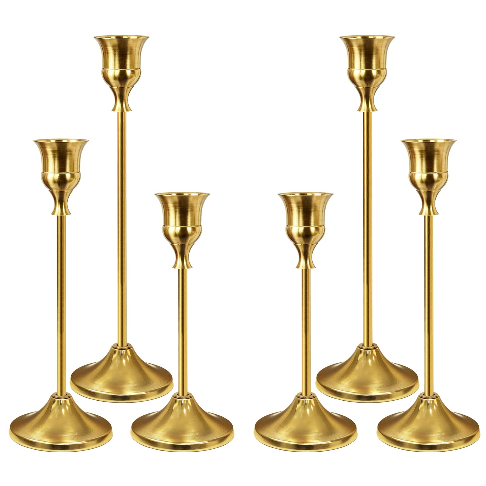 6PCS Gold Taper Candle Holders - Vintage Metal Candlestick Holders Set