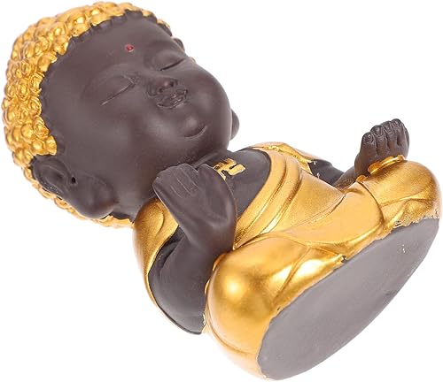 HOMSFOU 1 esculturas de adorno de cerámica, mesa Shui, monje y escritorio dorado, decoración de estilo encantador, mini mesa, manualidades,