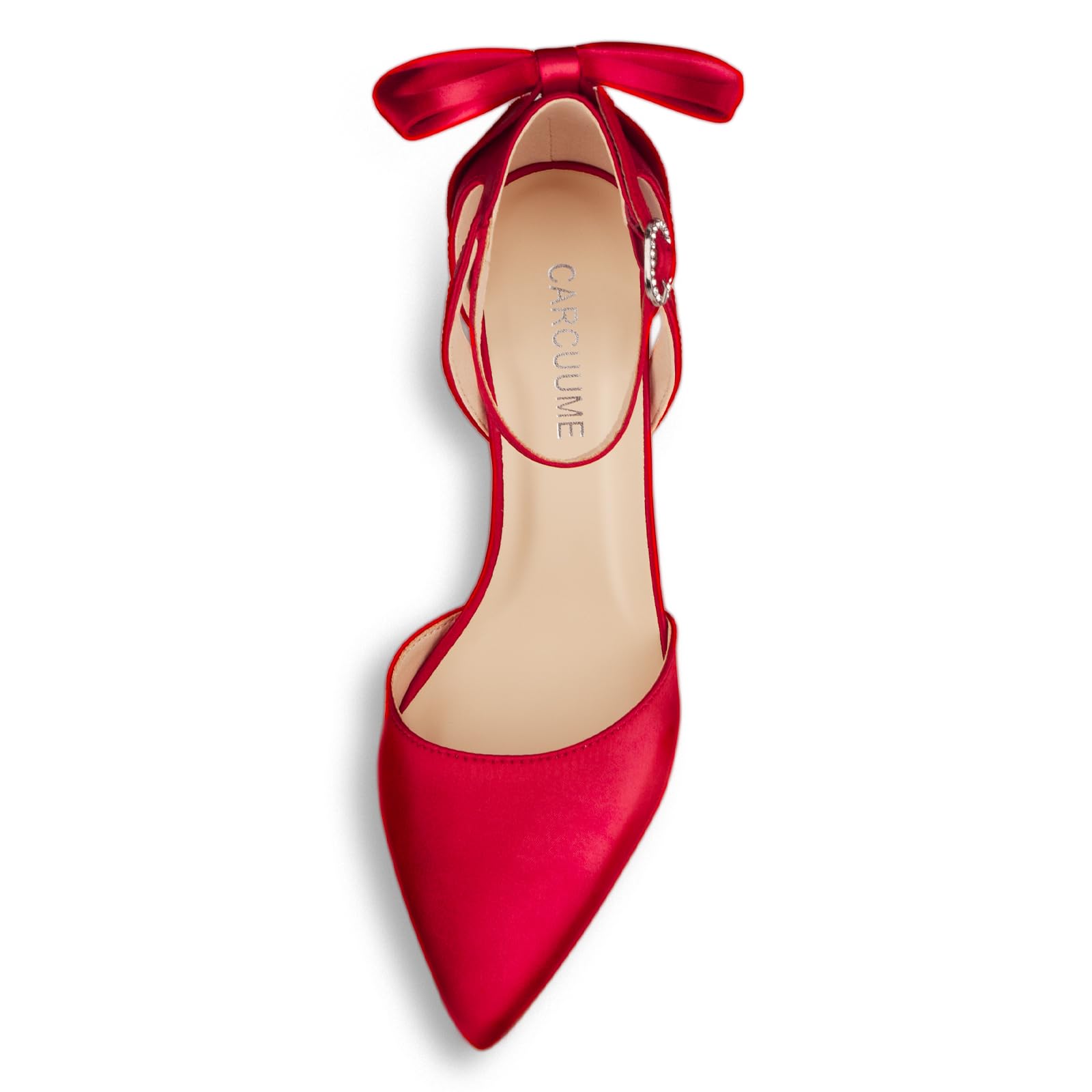 Carcuume Women's Closed Toe Heels Bow Stiletto Heel Sandals Pointed Toe Pumps Wedding Shoes: 11 Red Satin