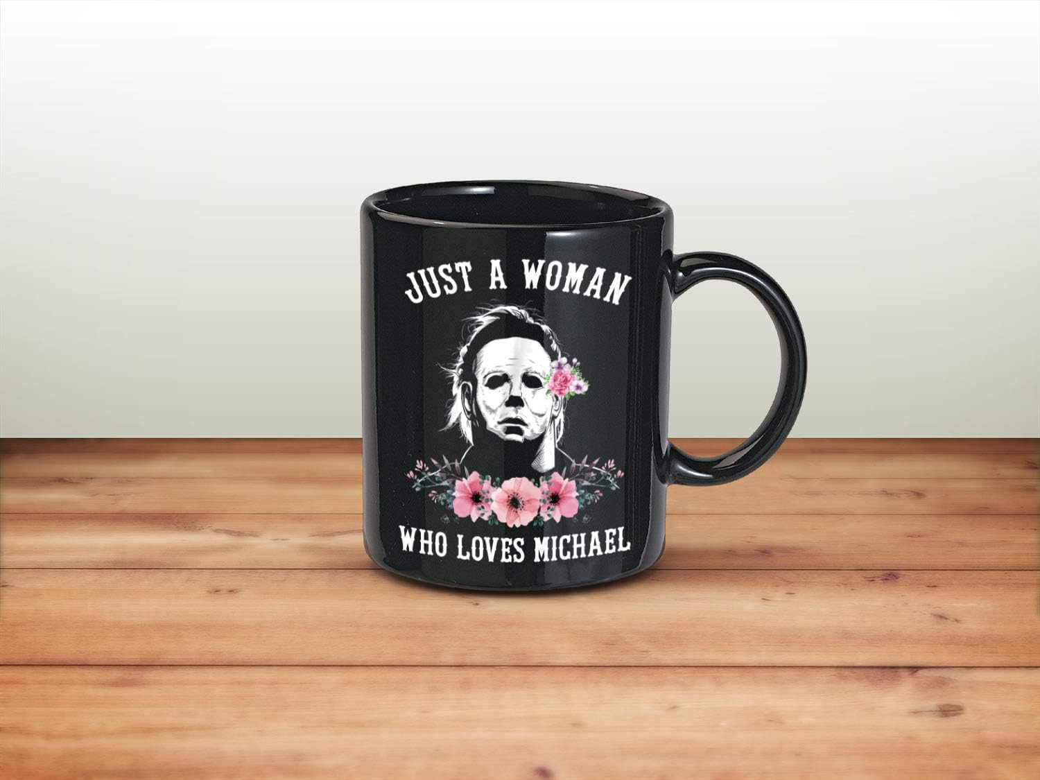 Just a Woman Who Loves Michael Ceramic Coffee Mug Tea Cup (11oz Black) - Image 2