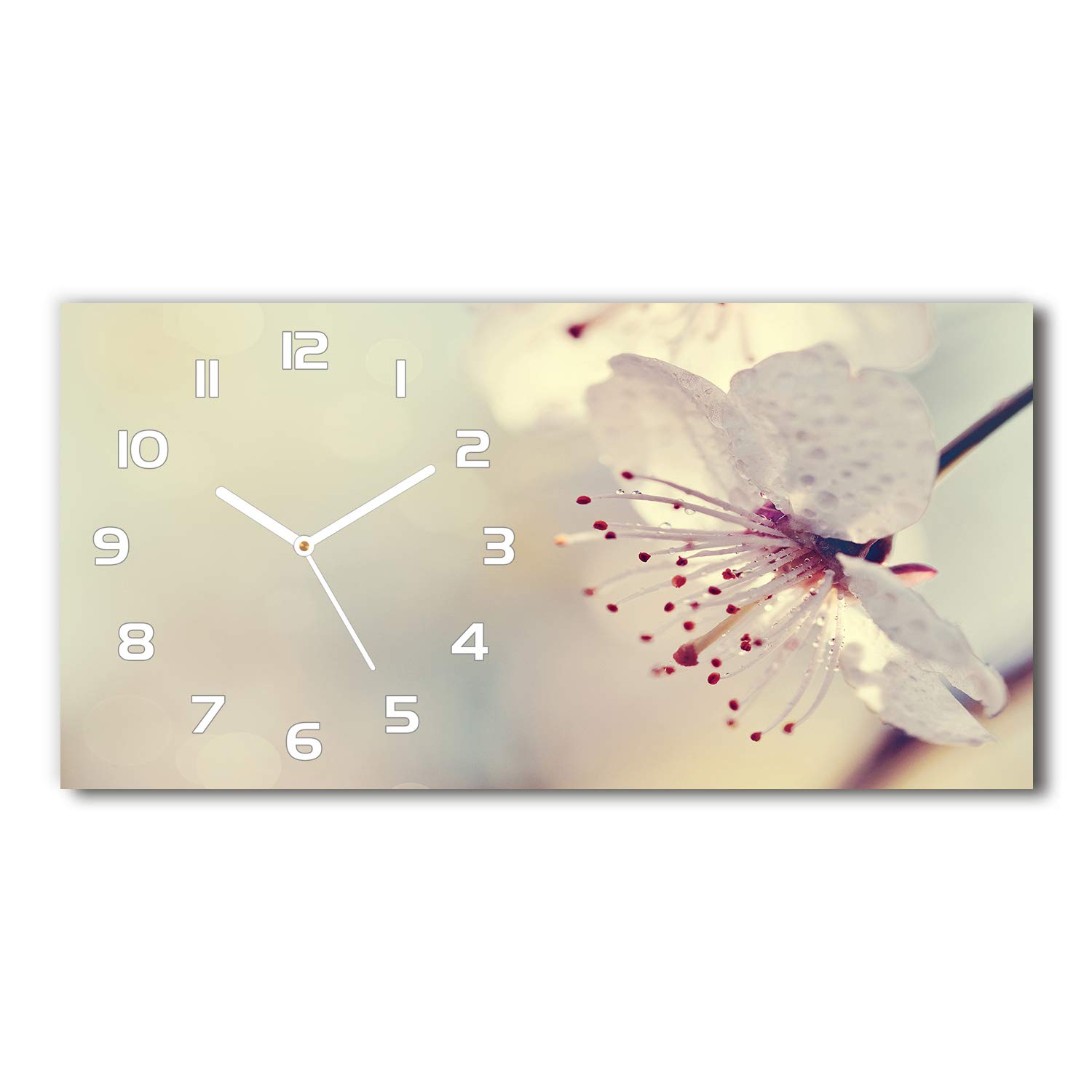 Horloge en verre Tulup 60x30 cm blanche motif orchidée silencieuse sur pied pour salon design