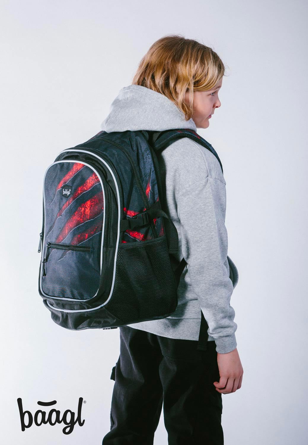 Baagl Mochila para niños, mochila escolar para niños con espalda ergonómica, correa de pecho y elementos reflectantes, Volcán 2