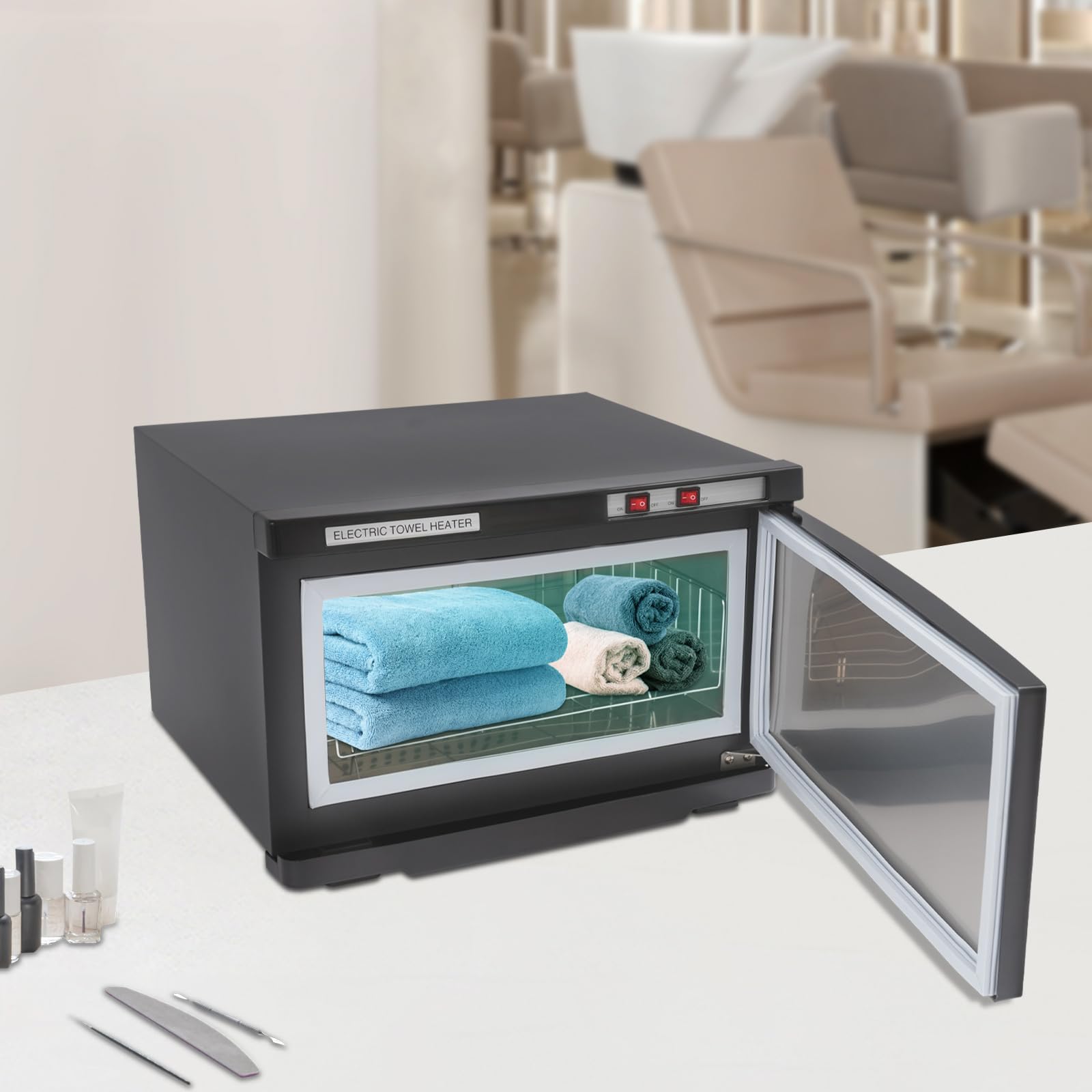 206W Grosses Volumen Handtuchwärmer UV-Licht Sterilisator UV-Sterilisation Elektrisch Schönheitssalon Kompressenwärmer 360° Heizung Handtücher für Schönheit, Salon, Spa 45x39x30cm, 25L