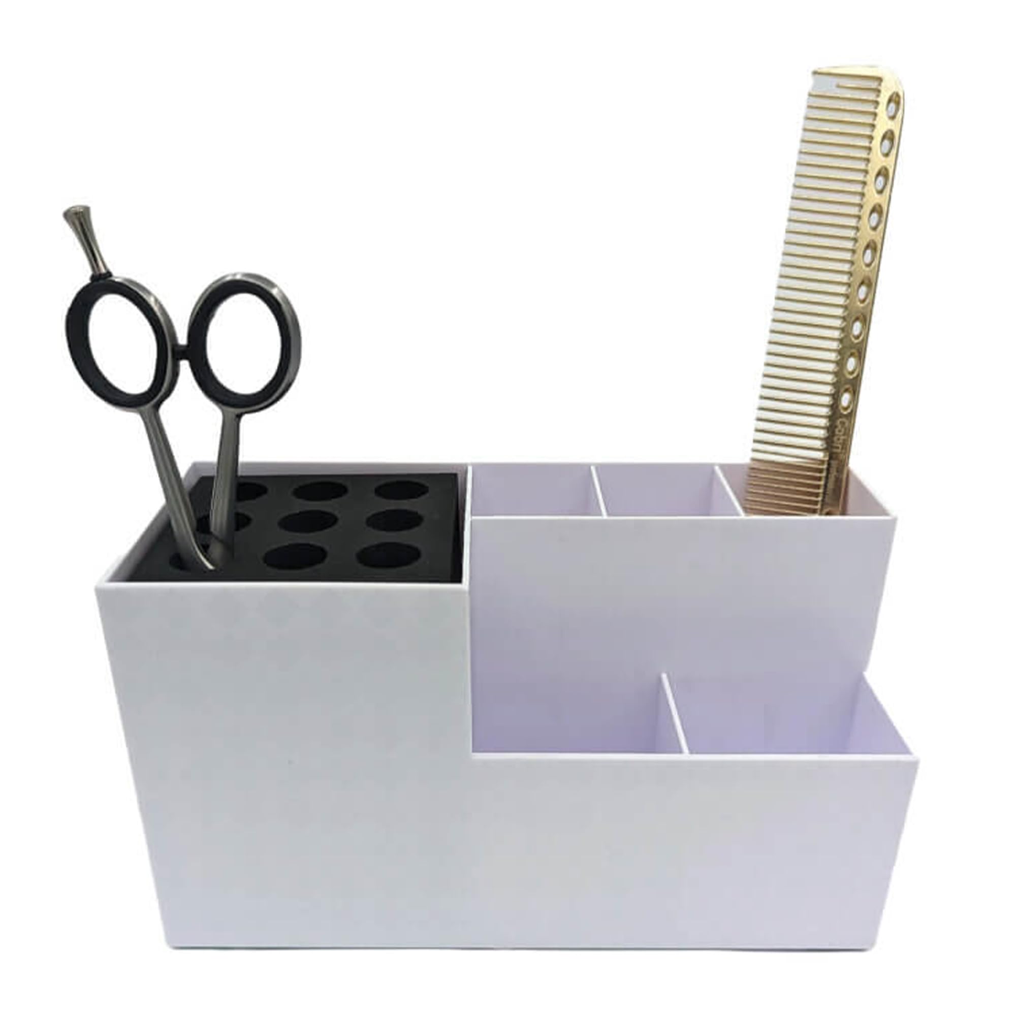 Eson White Hairdressing Scissors Holder, Professional Shears Block & Brush Holder For Salon, Barber Scissor Organizer Stand, Tools Storage, Hairbrush Holder Rack (With Foam (White))