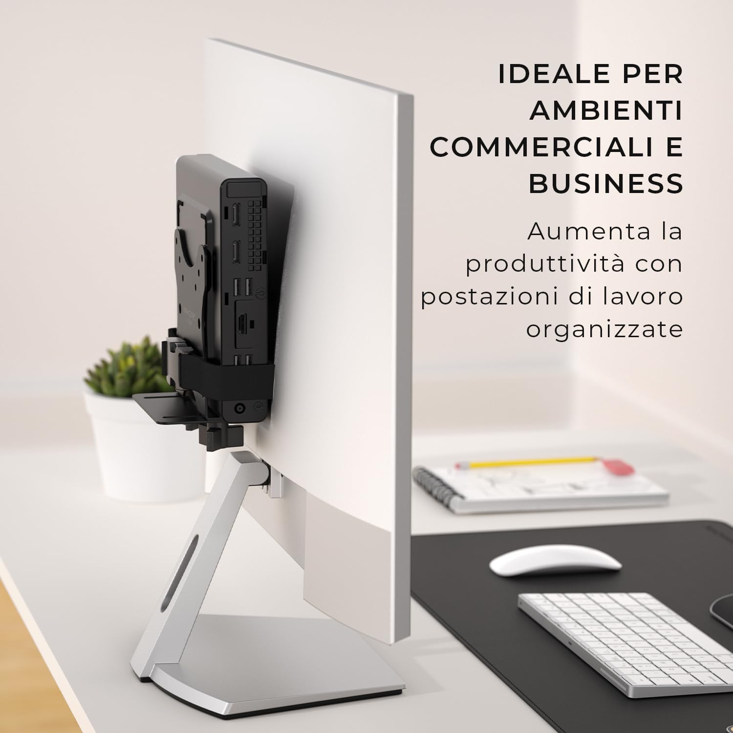 HumanCentric Staffa di montaggio per thin client, per montare un mini PC o un computer su un braccio o supporto per monitor VESA, su un palo o sotto la scrivania o una superficie