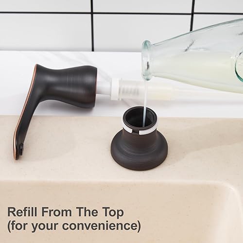 Miniatura 5 de GAGALIFE Dispensador de jabón para fregadero de cocina, bronce aceitado, dispensador de jabón integrado con botella de 13 onzas, repuesto desde la