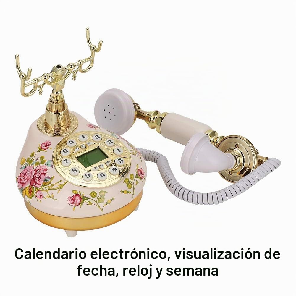 Teléfono Fijo Antiguo con Cable de Estilo Europeo para Casas, Teléfono Vintaje Retro Multifuncional de CerámicaRosa con Base Redonda para Decoración, Identificador de Llamadas
