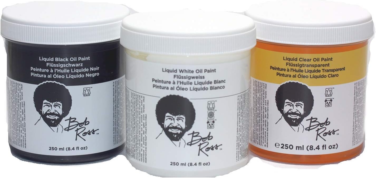 Bob Ross 3 Piece 8oz Liquid Basecoat Set (Liquid White, Liquid Black, and Liquid Clear)