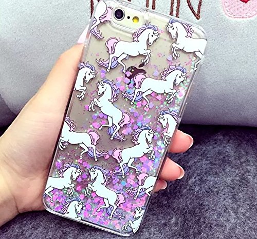 Iphone Case; Hard Pc Luxury Unicorn Bling Waterfall Sparkle Cover With Liquid Infused With Floating Glitter And Hearts With Free Tempered Glass (Iphone 5 / 5S / Se) #TOP4