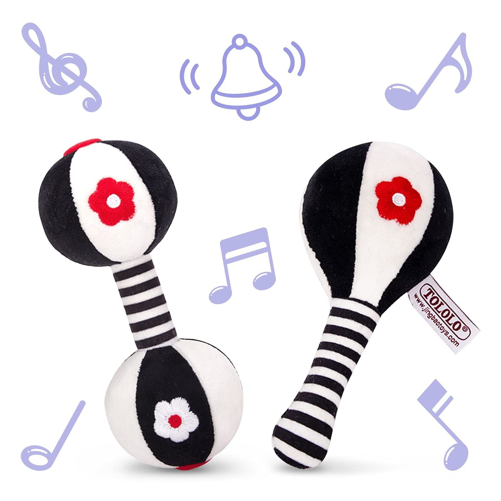 Arabest Baby Soft Rattles Toys, 2pcs Baby Dumbbell Toy Rattle Set, Infant Sensory Development Hand Grip Toys, Car Seat Toys for Infants, Newborn Toys with Sound, Baby Toys 0-6 Months