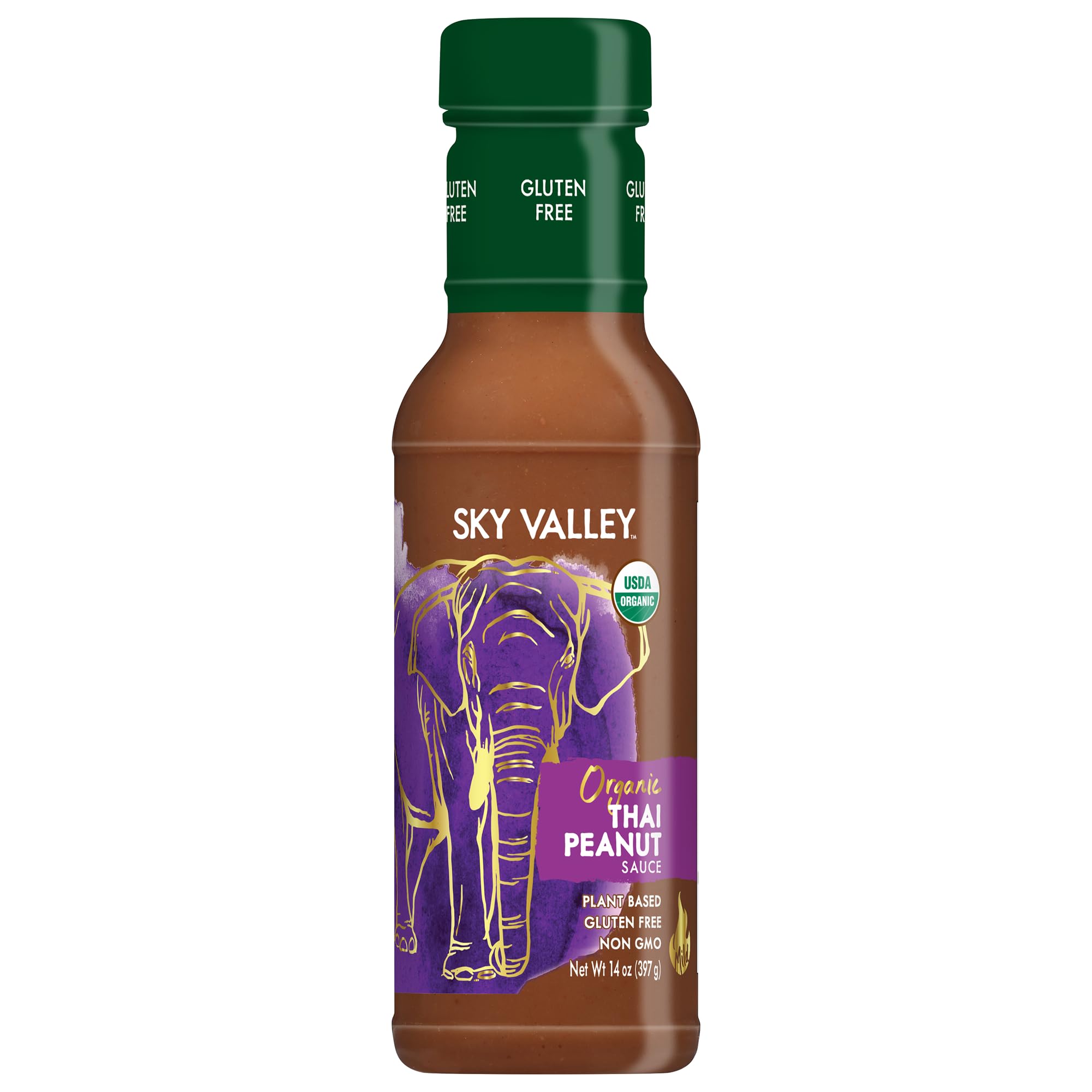 Sky Valley Thai Peanut Sauce - Gluten Free Peanut Sauce, Mild Heat, Authentic Flavor, Organic, Vegan, Non GMO, Gluten Free, Peanut Sauce for Spring Rolls- 14 Oz