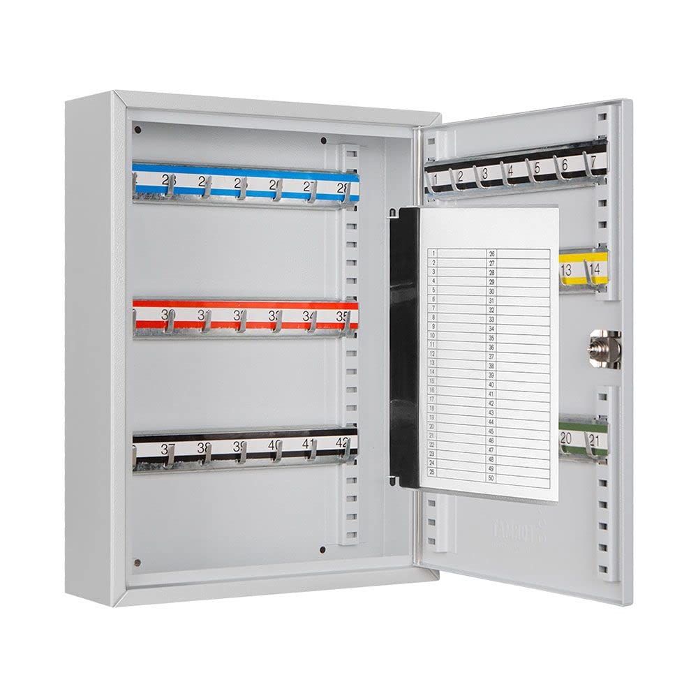 Schlüsselschrank SD42, 42 Schlüsselhaken, Zylinderschloss | für Schlüssel und Wertgegenstände, Grau, 350 x 270 x 80 mm