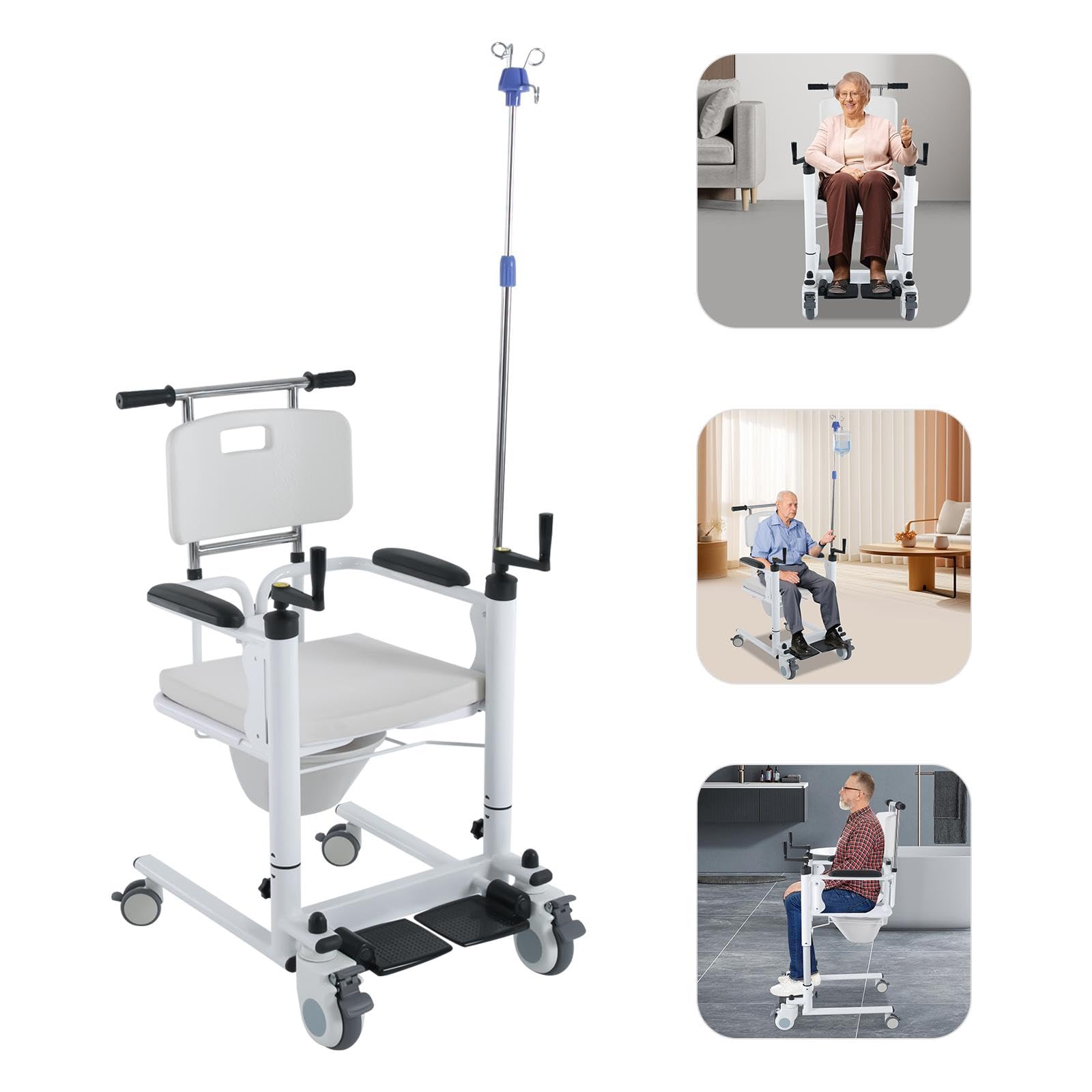 Silla Elevadora de Pacientes Con Frenos para Personas Mayores, Embarazadas, Enfermos, Discapacitados - Ducha y Noche Con Altura Ajustable - Adultos Hasta 120 kg, 66 x 55 x 93 cm