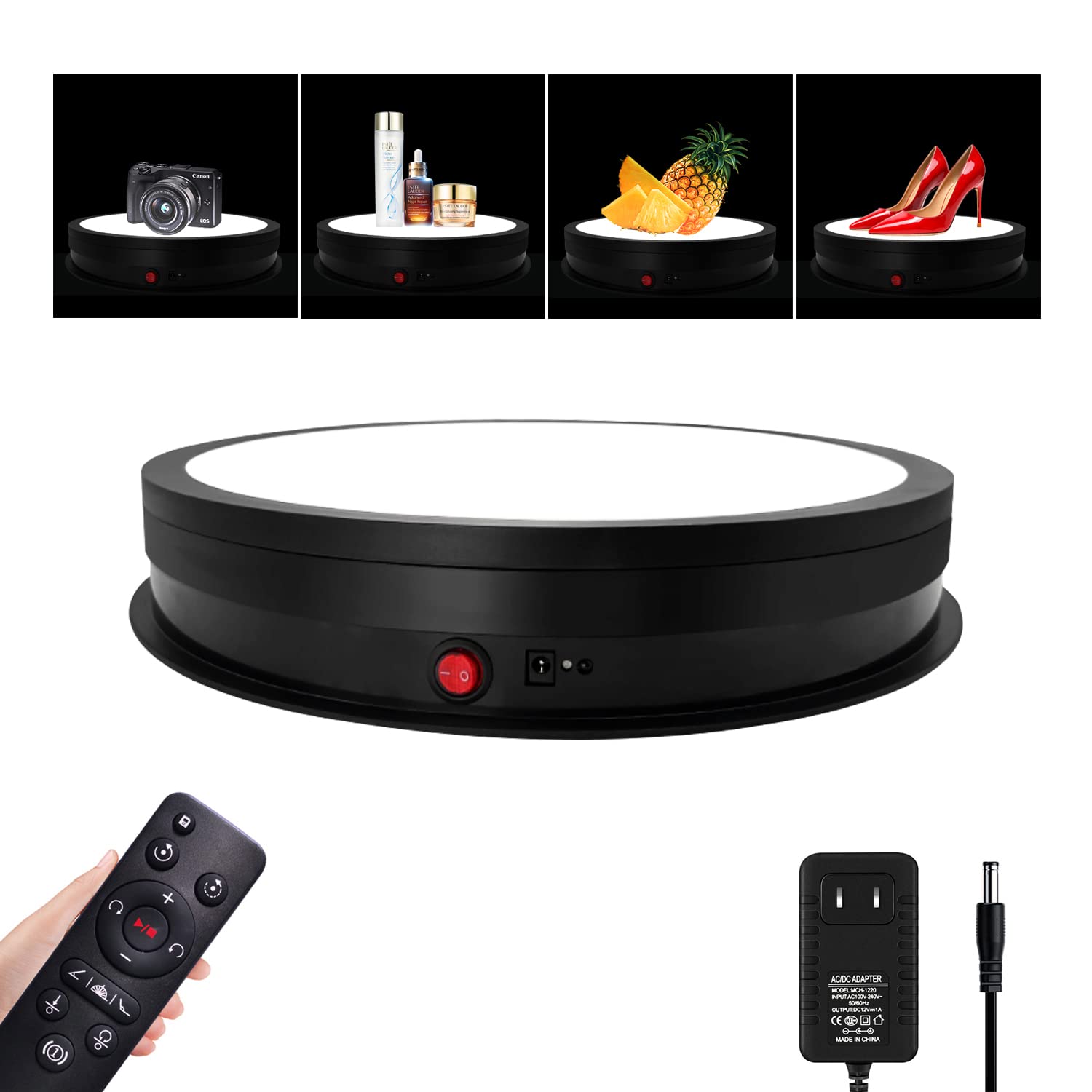 Photo 1 of JAYEGT LED Light Base Non-Slip Motorize Rotating Display Stand ,16.5inch / 110lbs Load, 360 Degree Rotating Turntable for Photography Products Display ,Remote Control Angle, Speed , Light Color ,Black