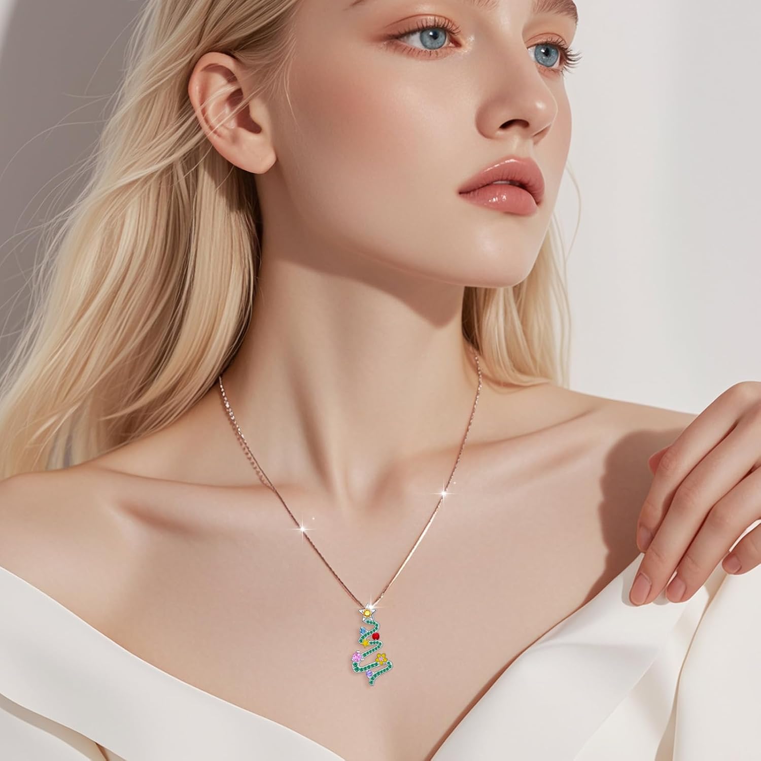 925 Sterling Silver Christmas Tree Pendant Necklace Cubic Zirconia Necklace Christmas Birthday Jewelry Gifts for Women - Image 2