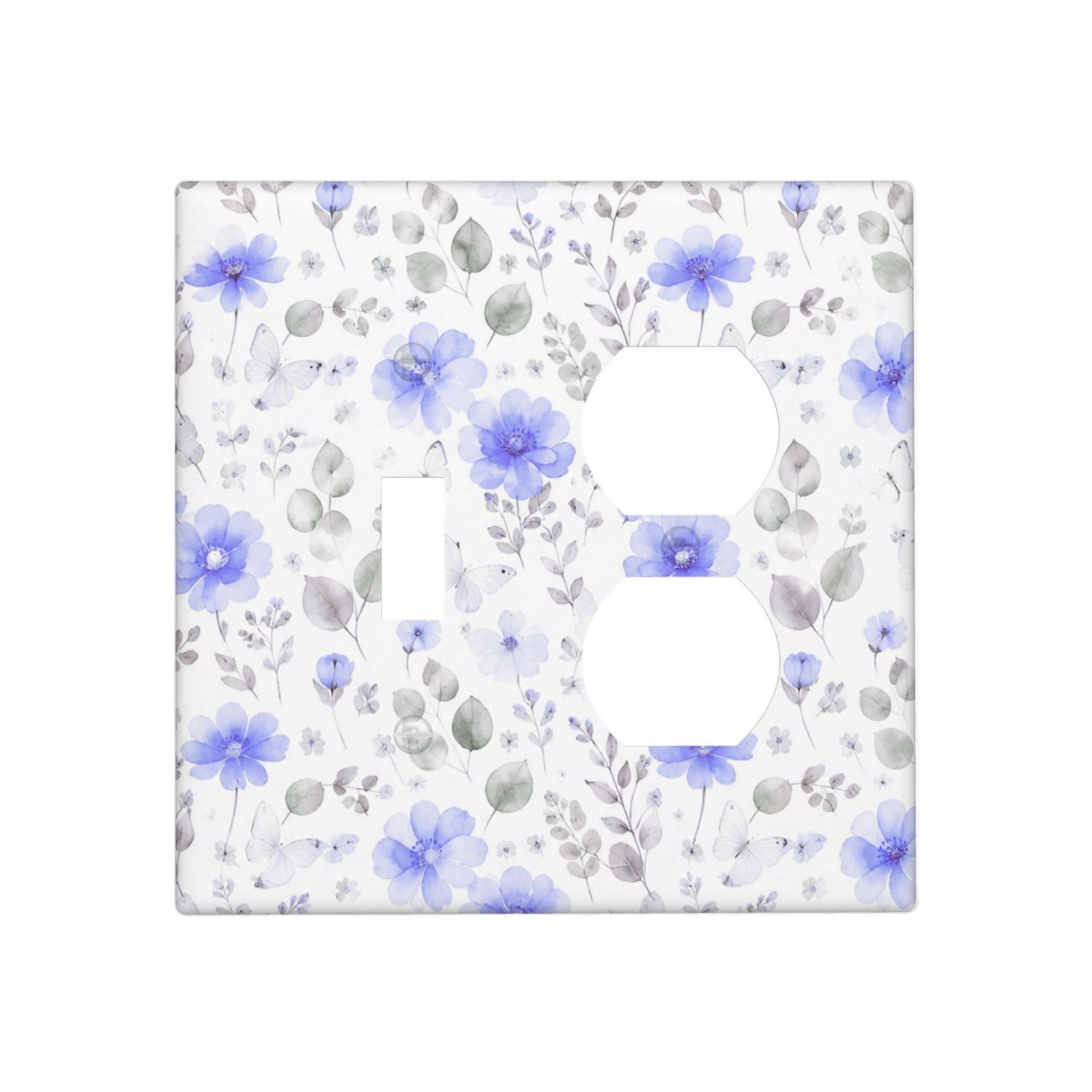 DWBGUO Decorative Outlet Covers Watercolor Blue Floral Butterfly 2 Gang Light Switch Cover Plate Single Toggle Duplex Wall Plates for Electrical Outlets Switch Plate Covers for Home Bedroom Decor