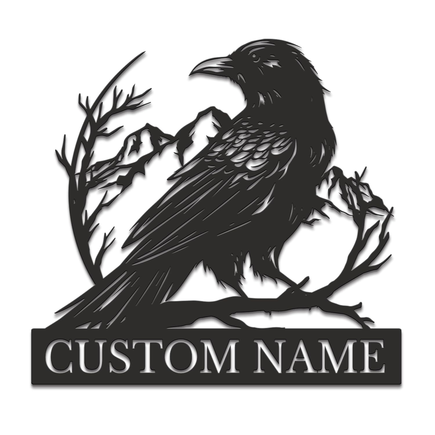 Senyer Style-3 Custom Crow Metal Sign,Personalized Black Crow Name Sign,Raven Birdwatch Home Decor,Gift For Bird Lover,Custom Metal Signs (Style-3)