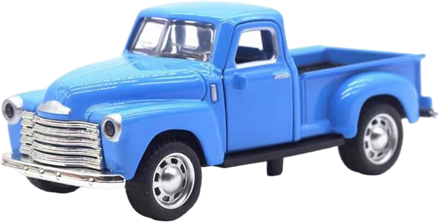 Little Blue Truck Toy Pull Back Vintage Toy Pickup Truck with Opening Door Alloy Small Model Cars for Home Desk Cabine