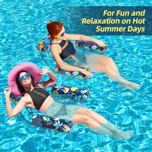 Sunikko X Pool Floats Adult 2 Packs Fabric Heavy Duty Inflatable Pool Chair Hammock, Blow Up Floaties for Adults, Hawaii Flower Floats for Pool Floating, Party Summer Toys Water Beach Lake Fun by Sunikko X - Image 5