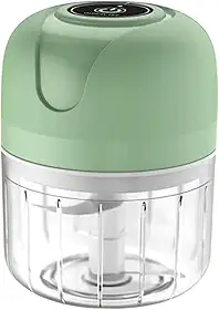 Mini Processador Triturador De Alimentos Elétrico Sem fio Potente com 3 Lâminas de Aço Inoxidável Recarregável USB 250ml(Cor Verde)