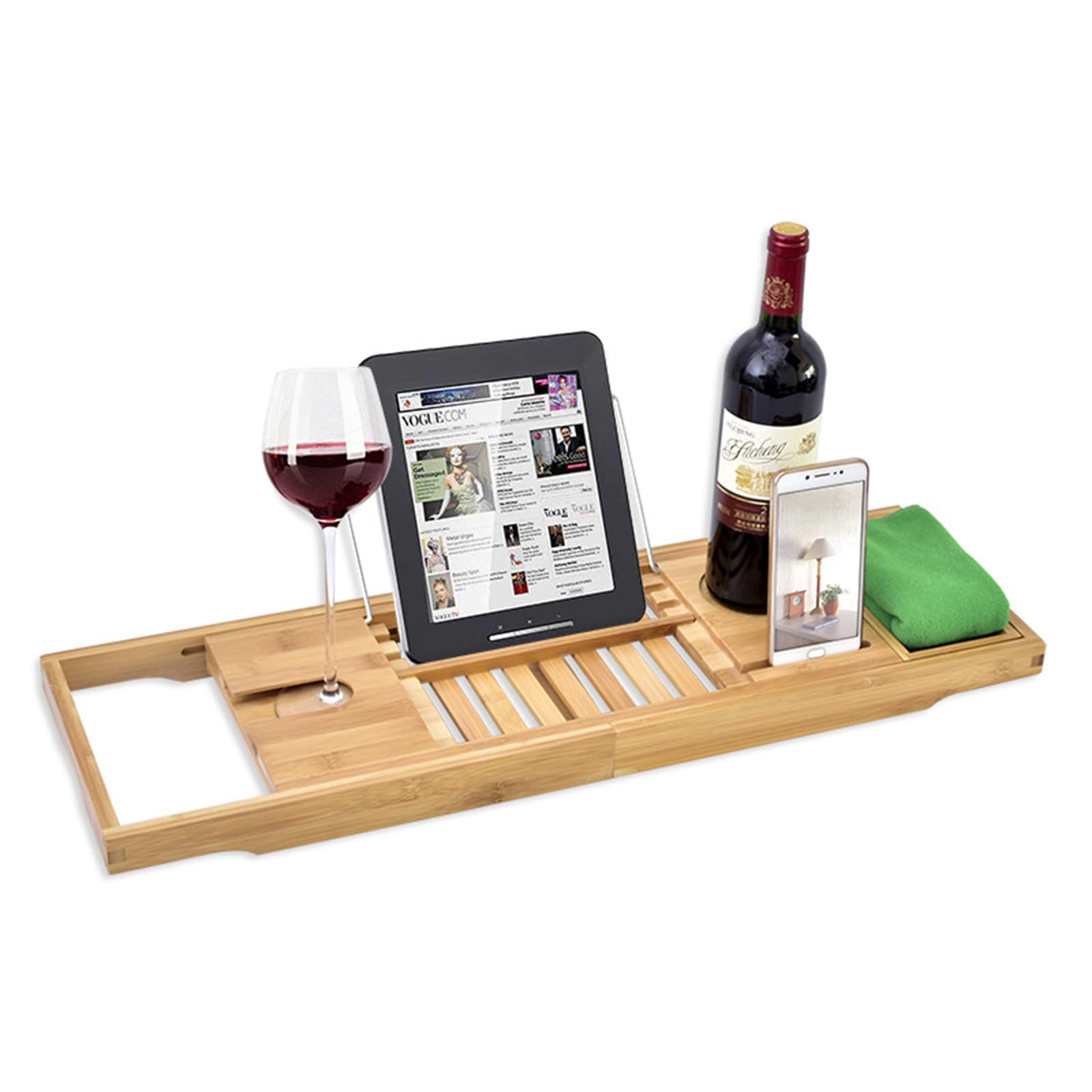 ZYFAB Lujo Bandeja Caddy para bañera,Expandible Bambú Bandeja para bañera Madera Bandeja para baño Estante para bañera con Estantería Estante para Bandeja de jabón,Negro