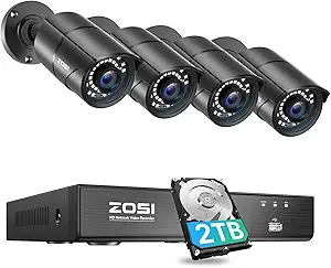 ZOSI 4K 8MP PoE Home Security Camera System Outdoor, 4PCS 5MP(3K) Bullet PoE IP Cameras, Motion Detection, Remote Control H.265+ 8 Channel PoE NVR (16CH Expandable) with 2TB HDD for 24/7 Record asin的图片
