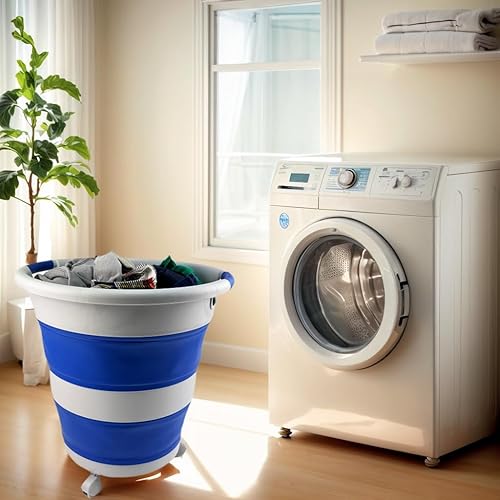Miniatura 2 de SAMMART Cesta plegable de plástico para la ropa sucia de 34 litros (8.9 galones) con ruedas, contenedor plegable de almacenamiento desplegable con