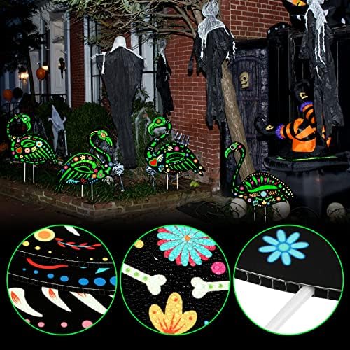 61LpNY-ClwL._AC_ Pack of 4 Halloween Flamingo Yard Ornament with Stake Flamingo Yard Stakes Flamingo Yard Decorations Plastic Lawn Flamingos Skeleton Flamingo Outdoor Scary Flamingo Skeleton Yard Sign for Halloween
