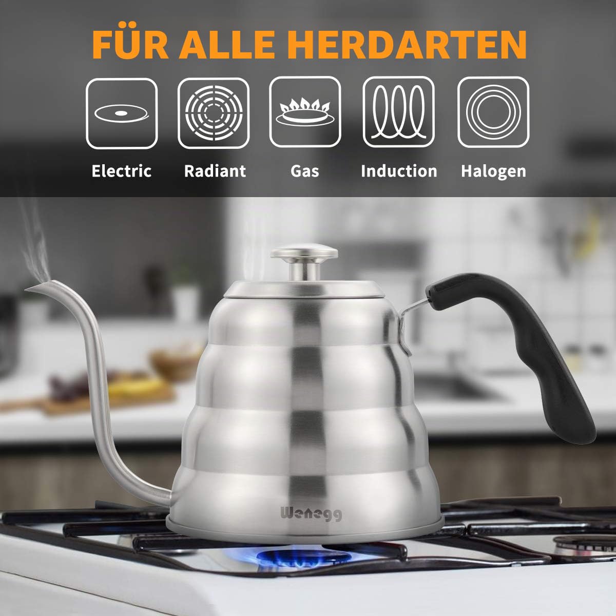 Pour Over Coffee Kettle with Thermometer for Exact Temperature 40 fl oz - Premium Stainless Steel Gooseneck Kettle for Drip Coffee, French Press and Tea - Works on Stove and Any Heat Source