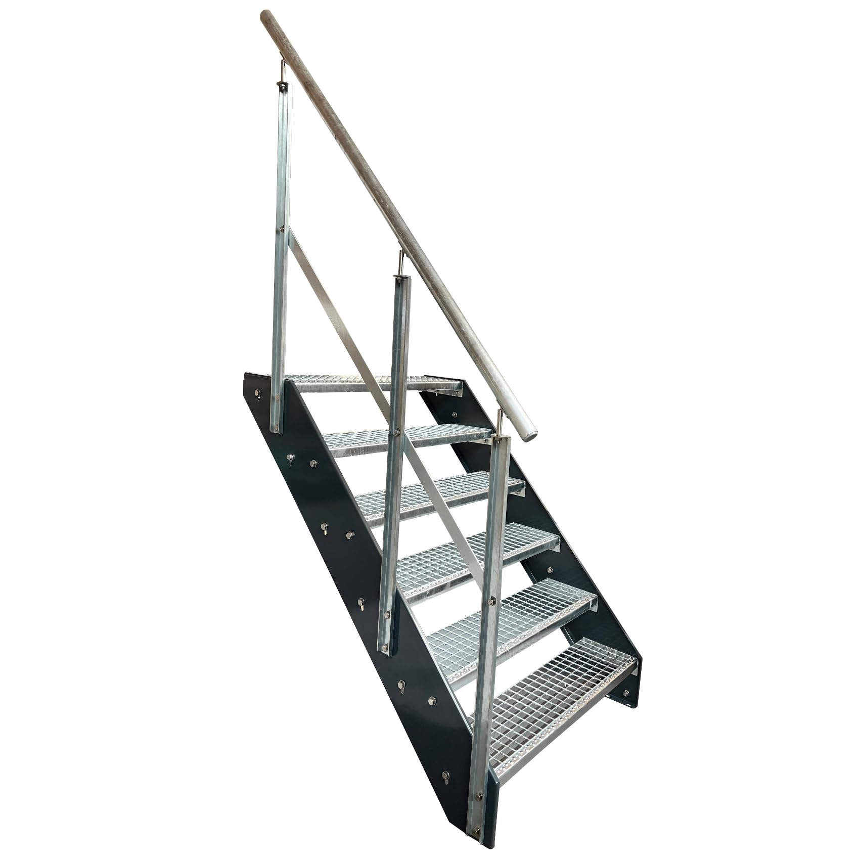 Scala in acciaio di alta qualità con ringhiera zincata sinistra/guance, antracite RAL 7016/6 gradini zincati (larghezza 1000 mm) (altezza 114 cm) resistente alle intemperie, scala da