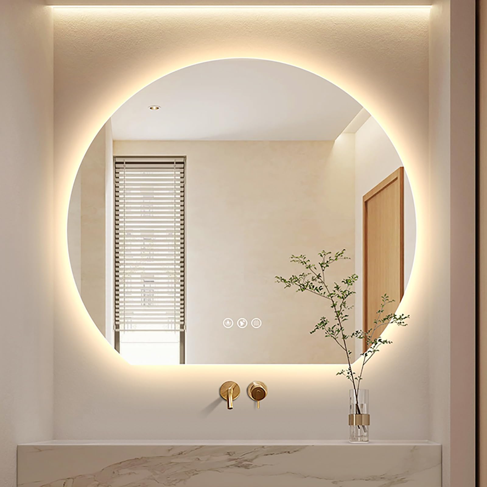 SXFSDOU Dimmable Semicircle LED Bathroom Mirror - Large Half Circle with Defogging, 3 Color Options, High Definition Silver Makeup for Dressing & Grooming