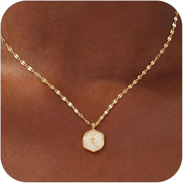Mothers Day Gifts for Mom Cross Necklace for Women Dainty 14K Gold Plated Cross Coin Necklace Simple Round Disc Pendant Minimalist Cute Charm Everyday Religious Jewelry Gifts - 1