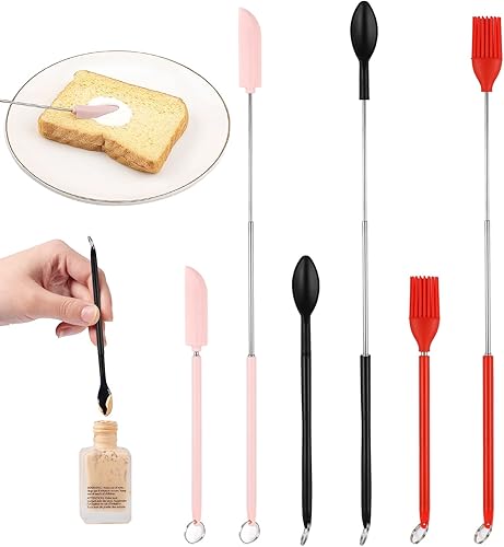 Mini espátula telescópica de silicona cuchara y cepillo resistente al calor juego de espátula portátil reutilizable con hebilla colgante para