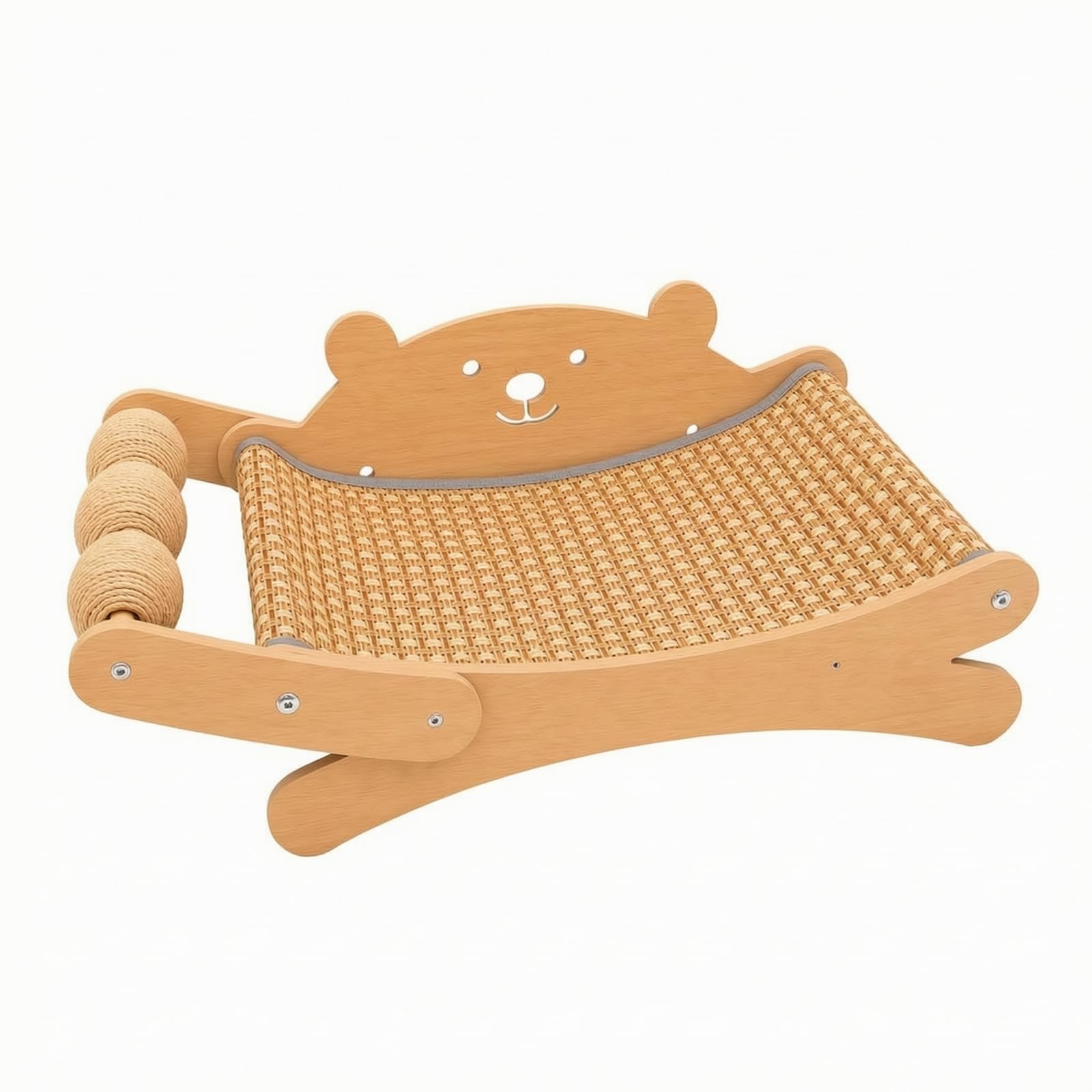 Cuccia a per Gatti Comodo, Modello Con Gioco Su Un Lato E Palline, Superficie In Stuoia Di Rattan Intrecciato