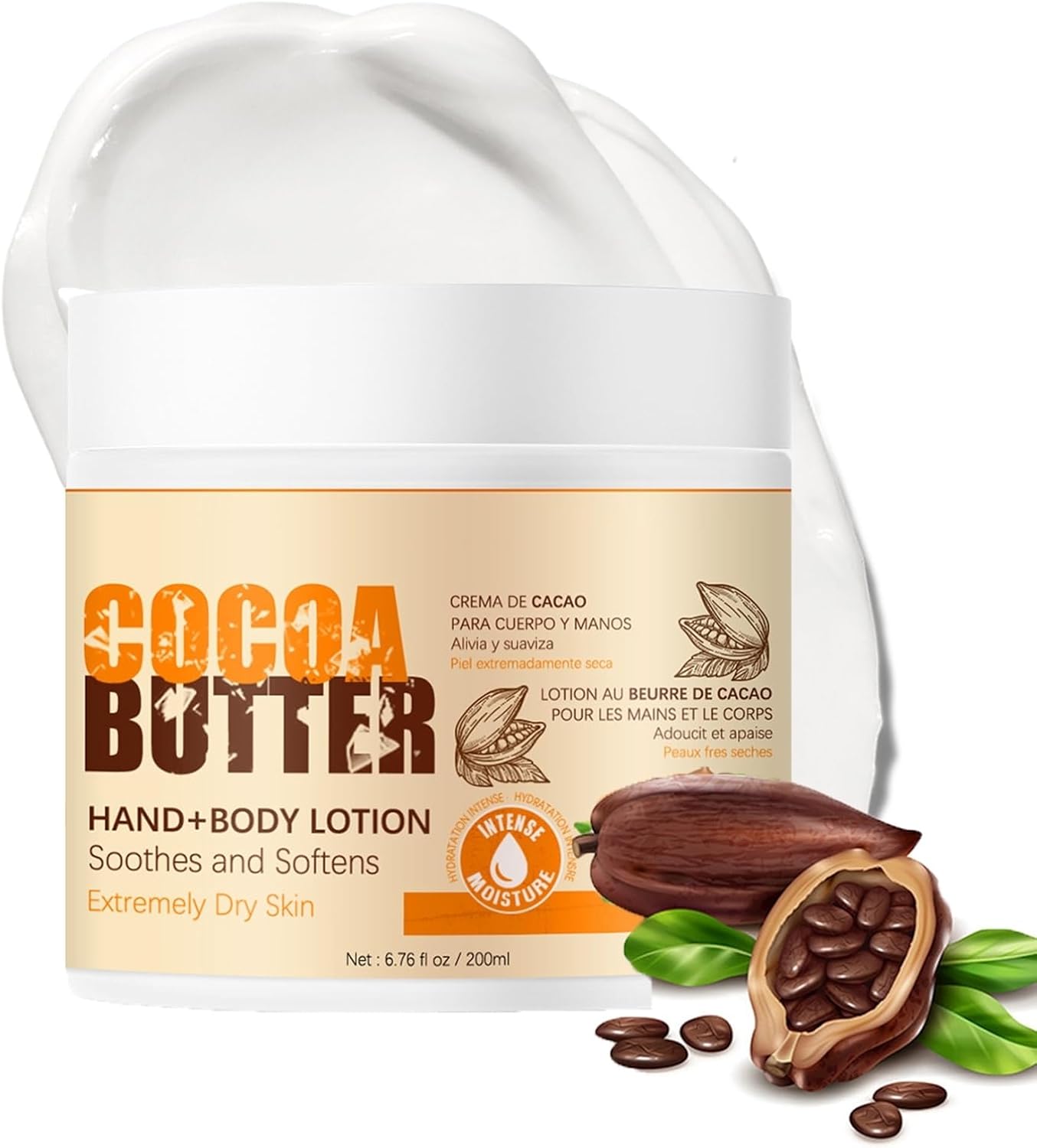 Cocoa Butter 200ml- Body Butter for Dry Skin – Body Butter for Women – Cocoa Butter for Hydrating,Nourishing,Firming – Skin Care Cocoa Butter Moisturiser – Pure Cocoa Butter Raw