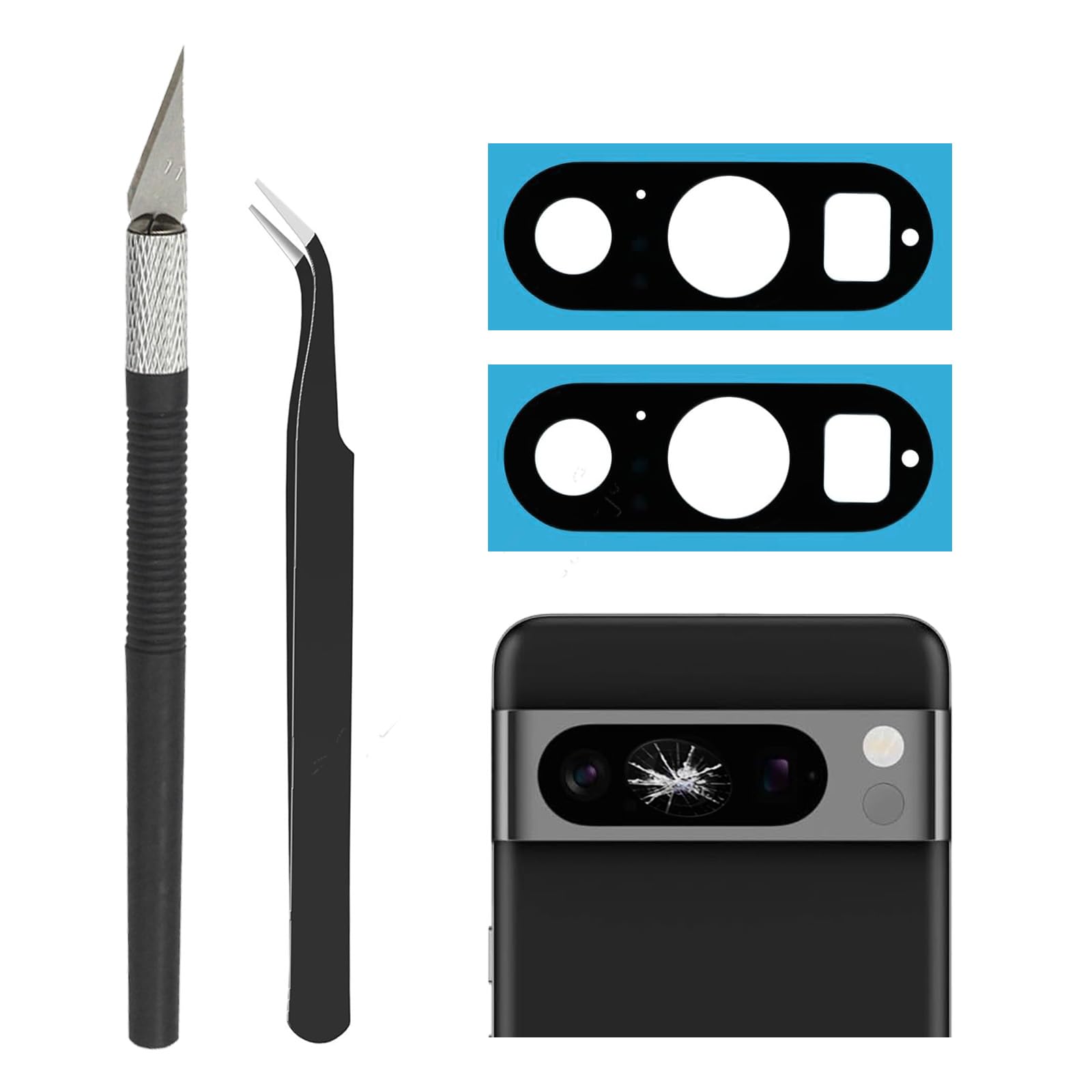 2 Sets Cemobile Rear Back Camera Lens Glass Replacement for Google Pixel 8 Pro with Pre-Installed Adhesive and Repair Tool Kit