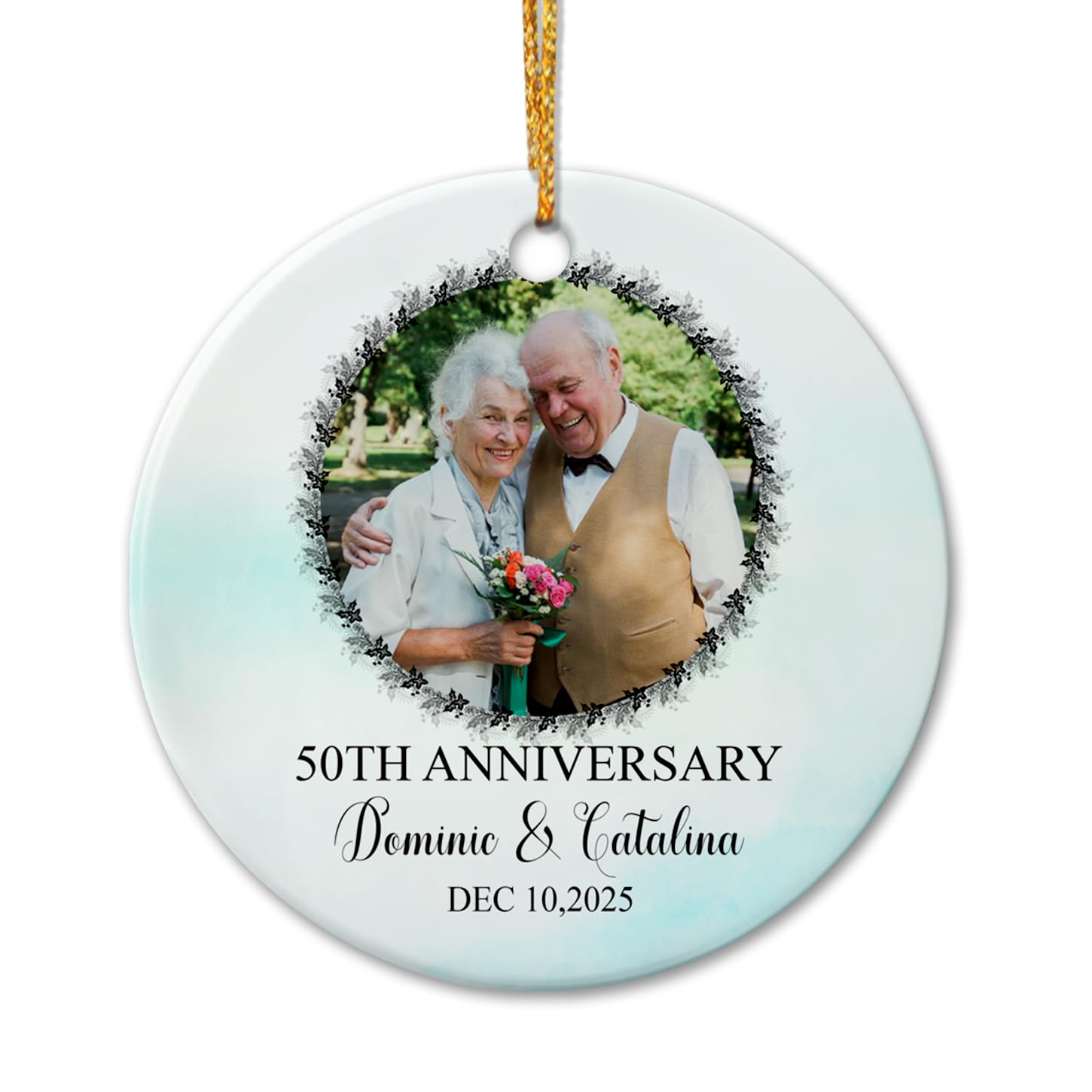 Personalized 50th Anniversary Ceramic Ornament Christmas 2025, Our Christmas As Mr & Mrs Ornament, 50th Anniversary Ceramic Ornament Gifts, Customized Date Name & Photo Mr Mrs Together Xmas Ornament