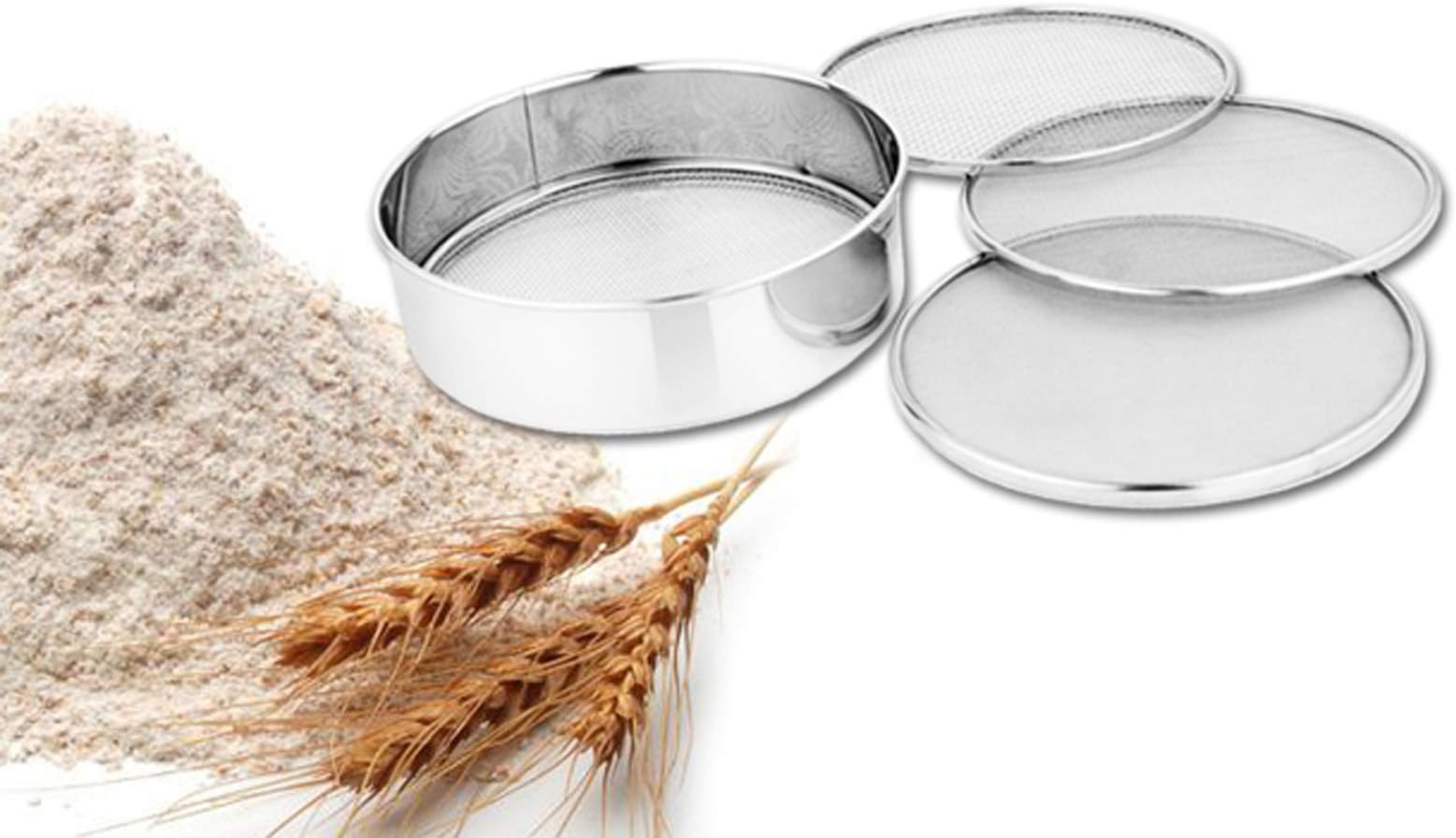 Ajuss Stainless Steel Interchangeable Sieve Set, Set of 5, Silver