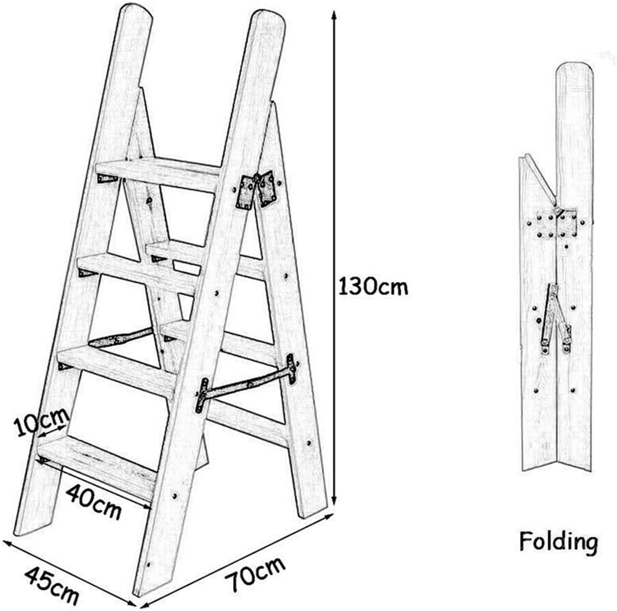 Step Stool 4-Step Brown Wooden Folding Ladder & Step Stool - Lightweight Handrail-Integrated Dual-Use Tread Ladder for Home, Library & Loft - 300lb Capacity