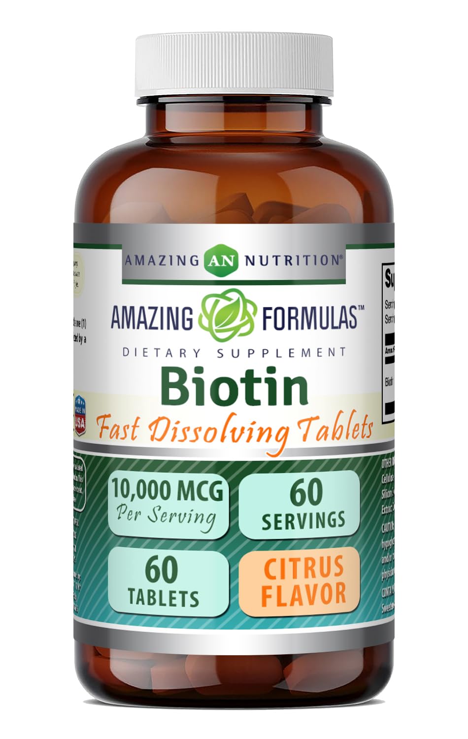 Amazing Formulas Biotin 10,000 mcg | Fast Dissolve Tablets | Non-GMO | Gluten Free Supplement | Made in USA (60 Count, Citrus) Citrus 1 Count (Pack of 1)