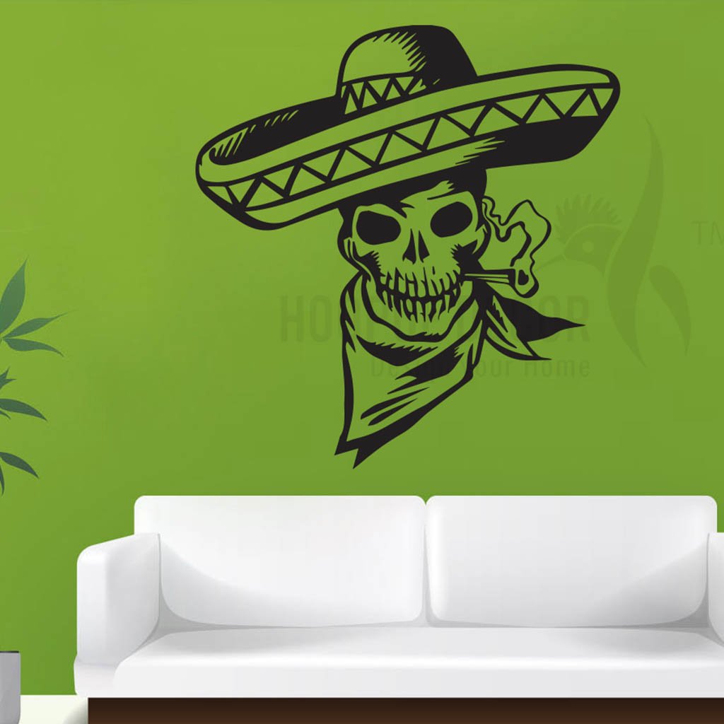 Smoking Skull' Wall Sticker (Vinyl, 56 cm X 0.2 cm x 53 cm, Black) - HDWS-0405-BX