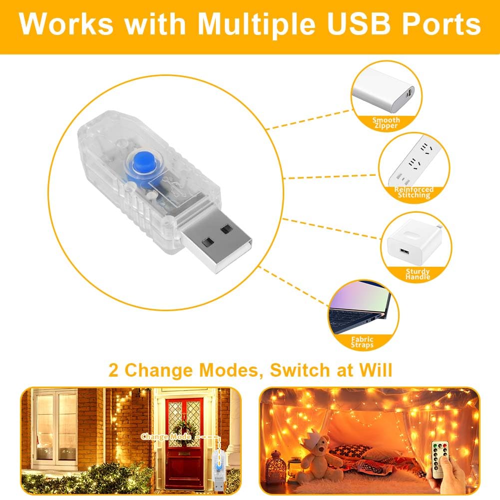 Vicloon Cadena de luces LED USB, 2 unidades, con mando a distancia, 10 m, 100 LED, 8 modos y temporizador, mini cadena de luces LED para Navidad, dormitorio, fiesta, boda, jardín