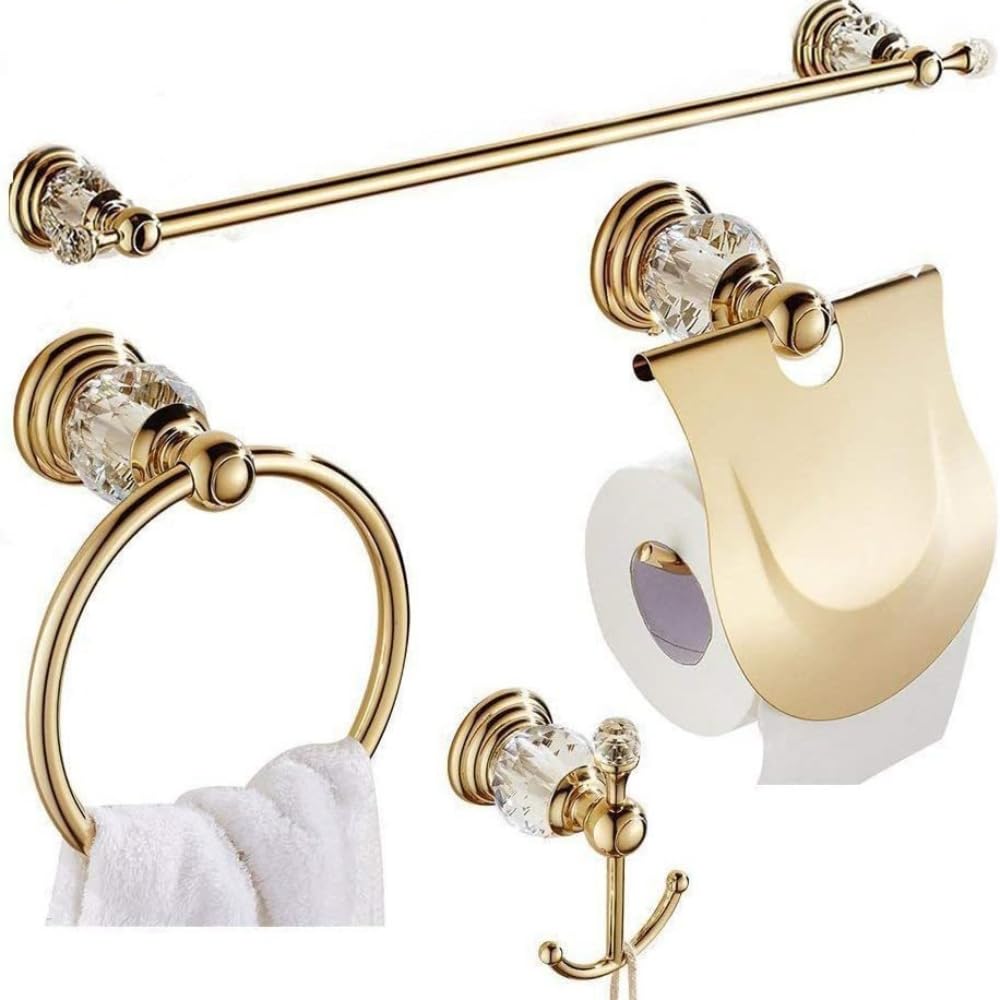 Juego de accesorios de baño de cristal, juego de toalleros dorados, soporte de papel para toallas de mano, gancho para toallero, estante para colgar en la pared