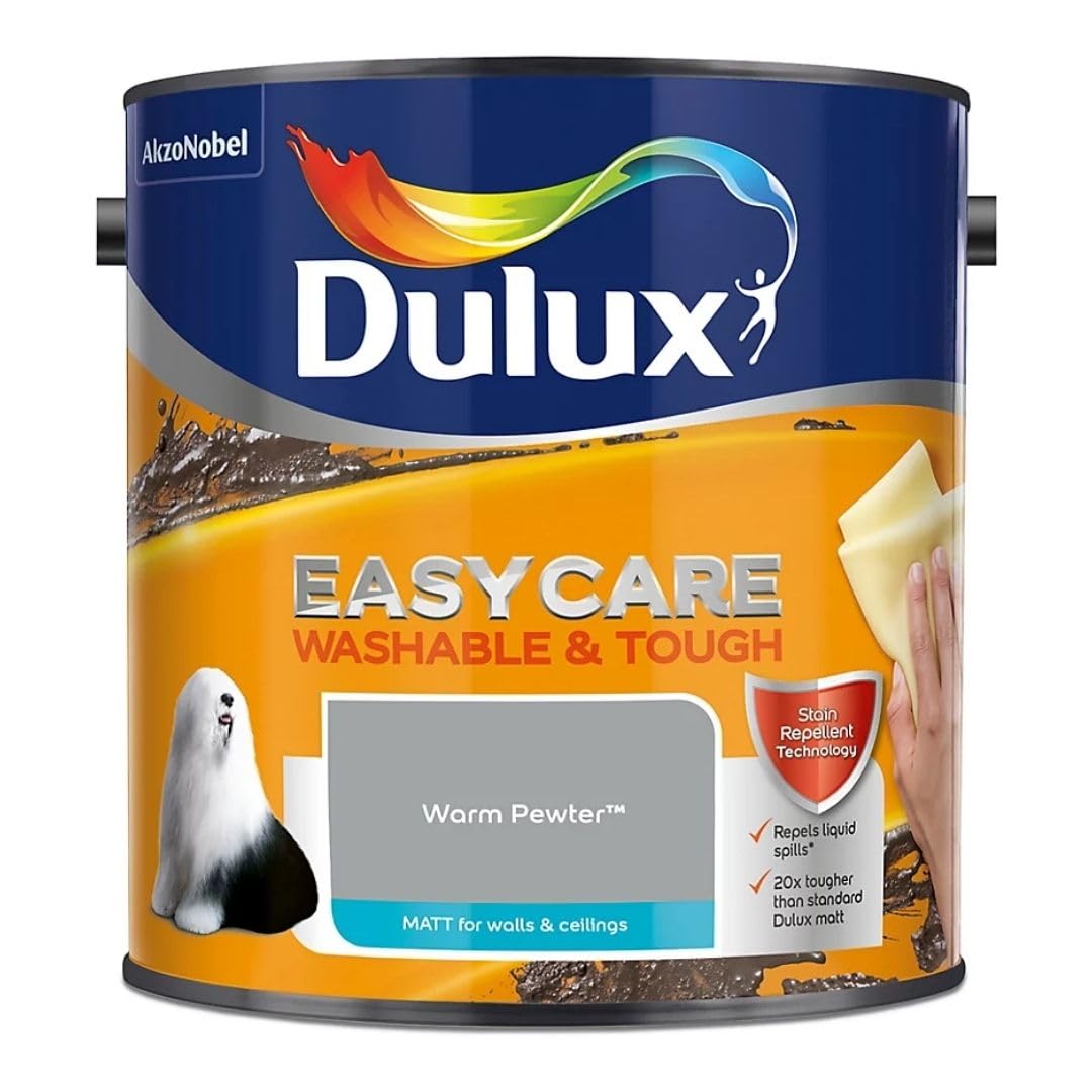 Warm Pewter Dulux Easycare Matt Emulsion Paint 2.5L – Washable & Stain Resistant, Durable Matt Finish, Quick Dry, Low Odour Interior Wall & Ceiling Paint