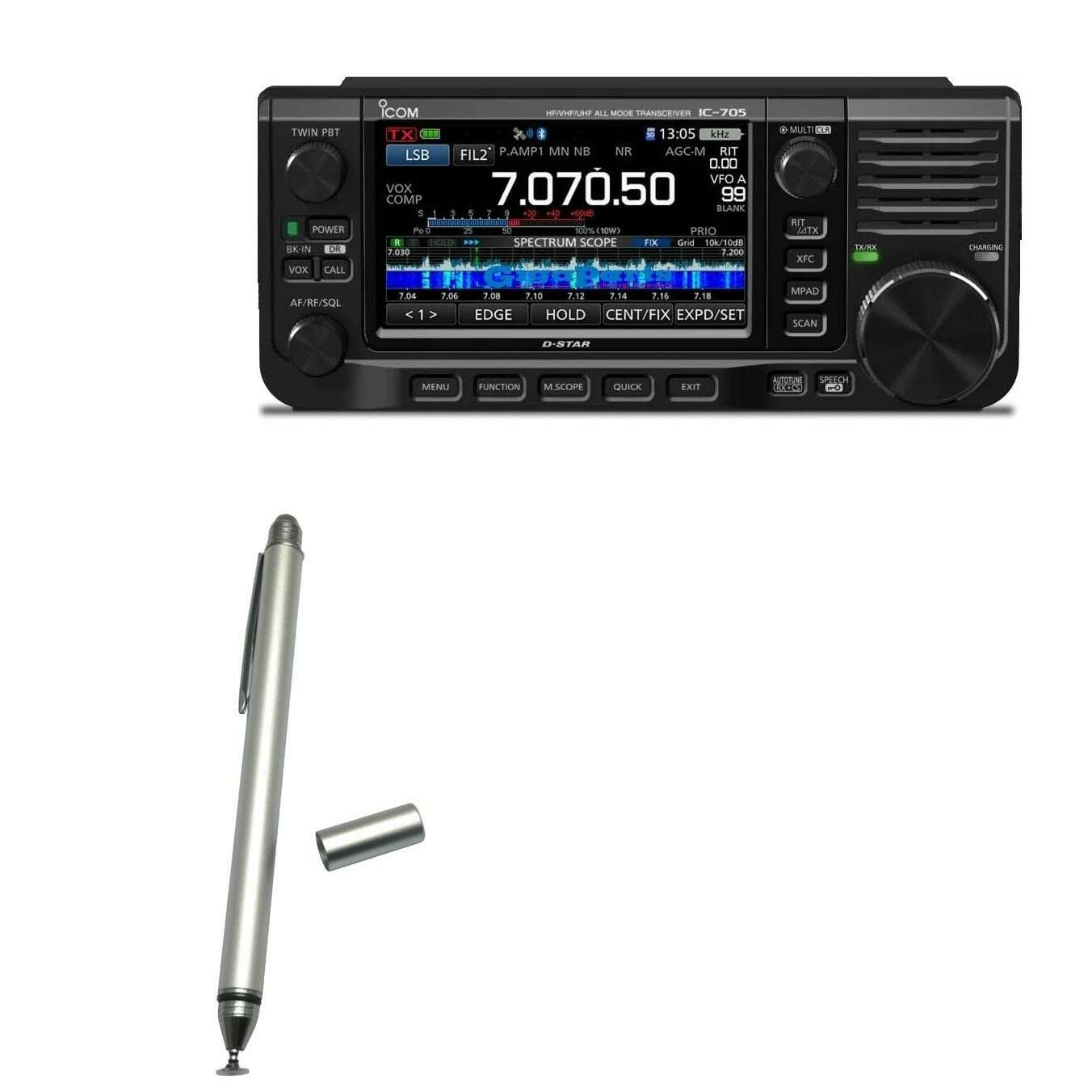 BoxWave Stylus Pen Compatible with Icom IC-705 - DualTip Capacitive Stylus, Fiber Tip Disc Tip Capacitive Stylus Pen for Icom IC-705 - Metallic Silver