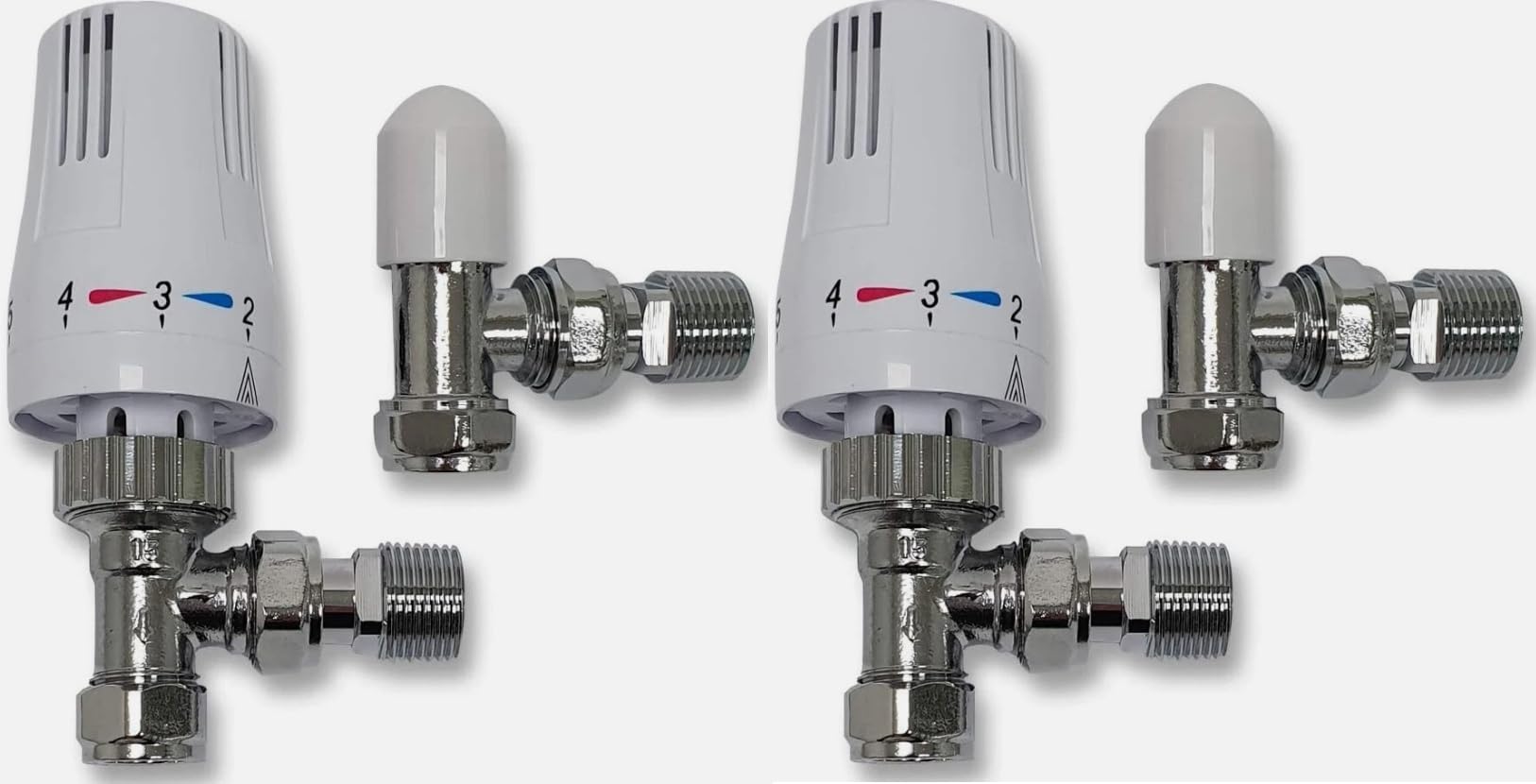 22.5 Team Controls Chrome / White Tc Thermostatic Radiator Valve Angled Trv And Lockshield, 15Mm X 1/2", Pack Of 2
