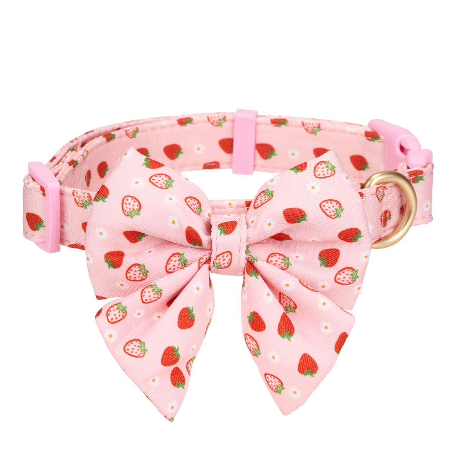 YUDOTE Cute Bowtie Dog Collar Adjustable Dog Bow Tie Pink Strawberry Collars for Small Medium Large Female Girl Dogs Gift
