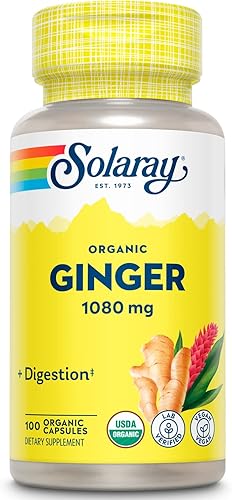 SOLARAY Raíz de jengibre cultivada orgánicamente 540 mg saludable cardiovascular, digestivo, articular y menstrual apoyo para el ciclo menstrual