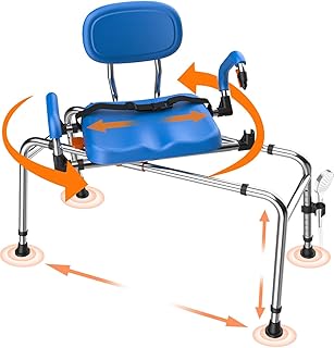 Sliding Shower Chair with Wide 360° Swivel Seat, 450lbs Tub Transfer Bench for Bathtub,